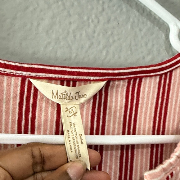 Matilda Jane Striped pink and Red heart to heart Dress pockets puff sleeve sz M - Picture 6 of 11